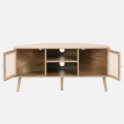 115cm TV unit wooden effect and cane 2 doors