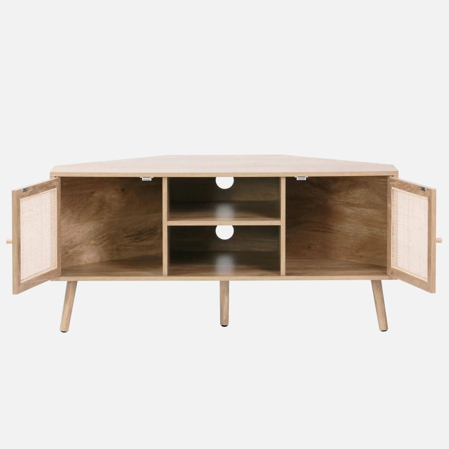 115cm TV unit wooden effect and cane 2 doors
