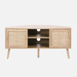 115cm TV unit wooden effect and cane 2 doors