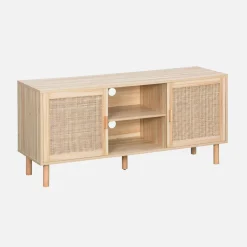 120cm TV unit wooden effect and cane 2 doors