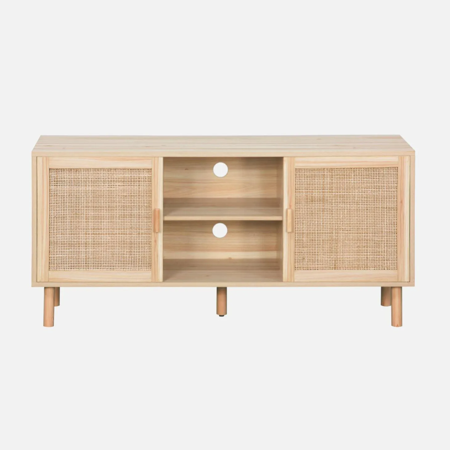 120cm TV unit wooden effect and cane 2 doors