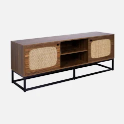 140cm TV unit wooden effect and rounded cane 2 doors