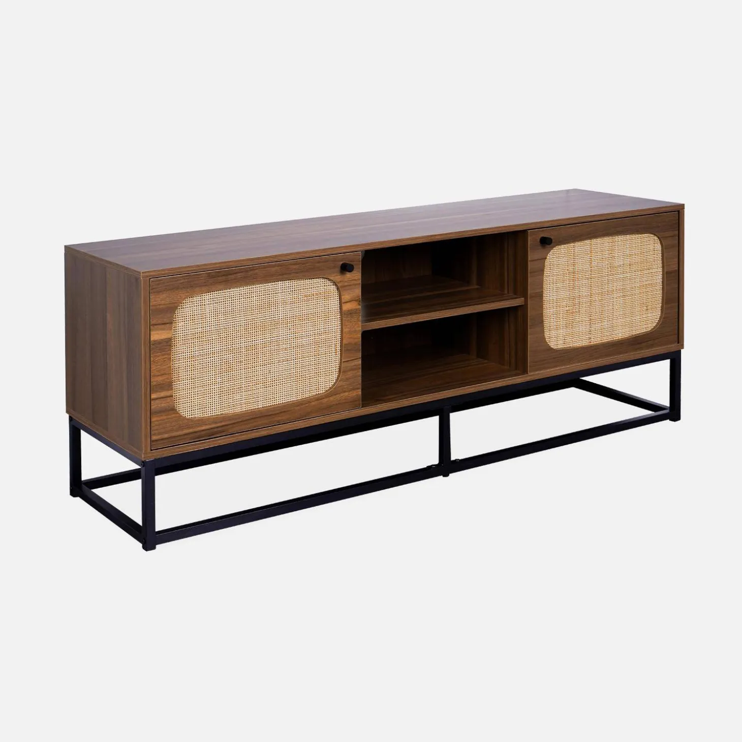 140cm TV unit wooden effect and rounded cane 2 doors