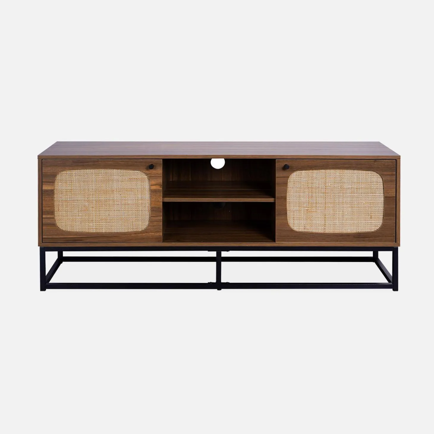 140cm TV unit wooden effect and rounded cane 2 doors