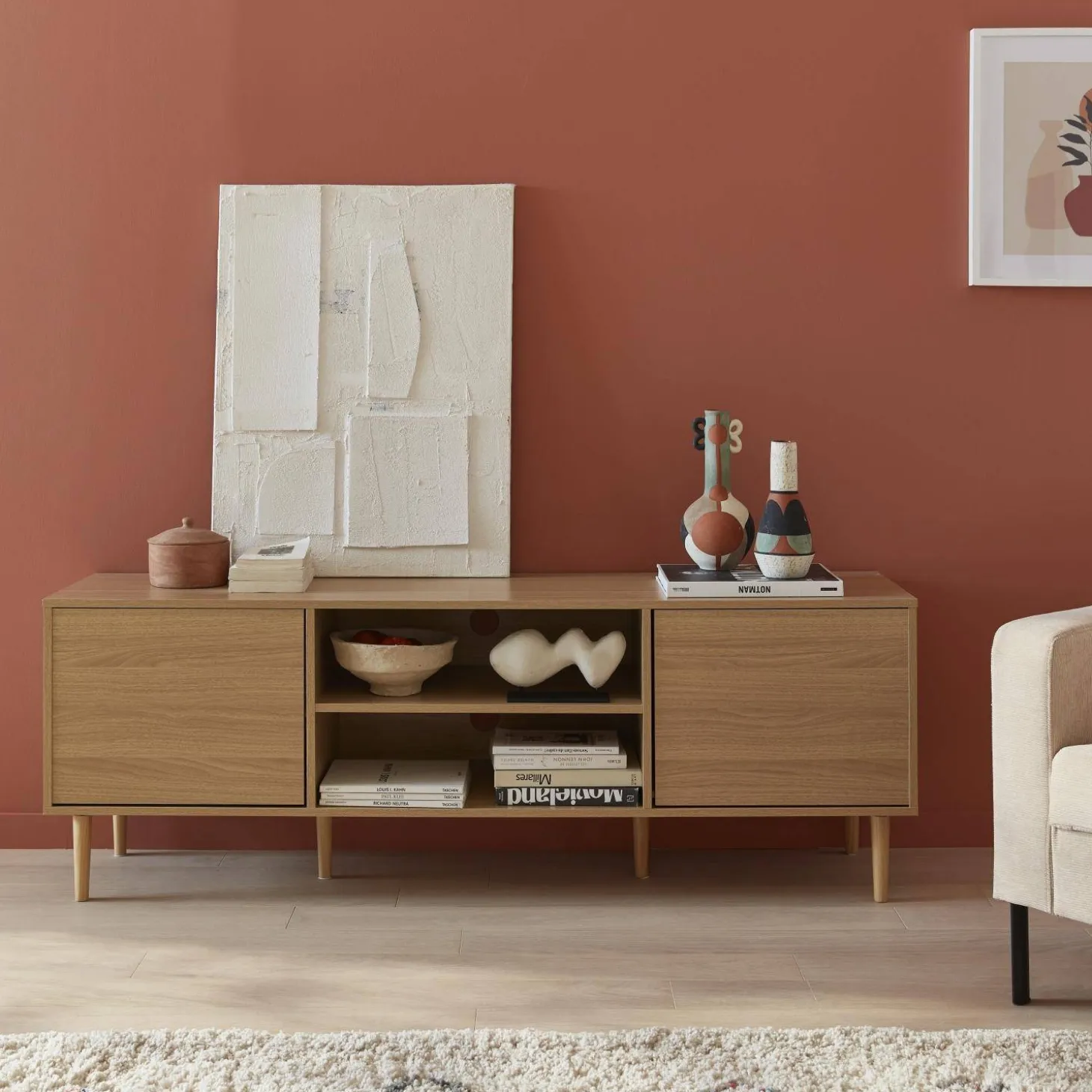 160cm TV unit wooden effect 2 doors