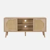 120cm TV unit woodenn effect rounded cane rattan 2 doors