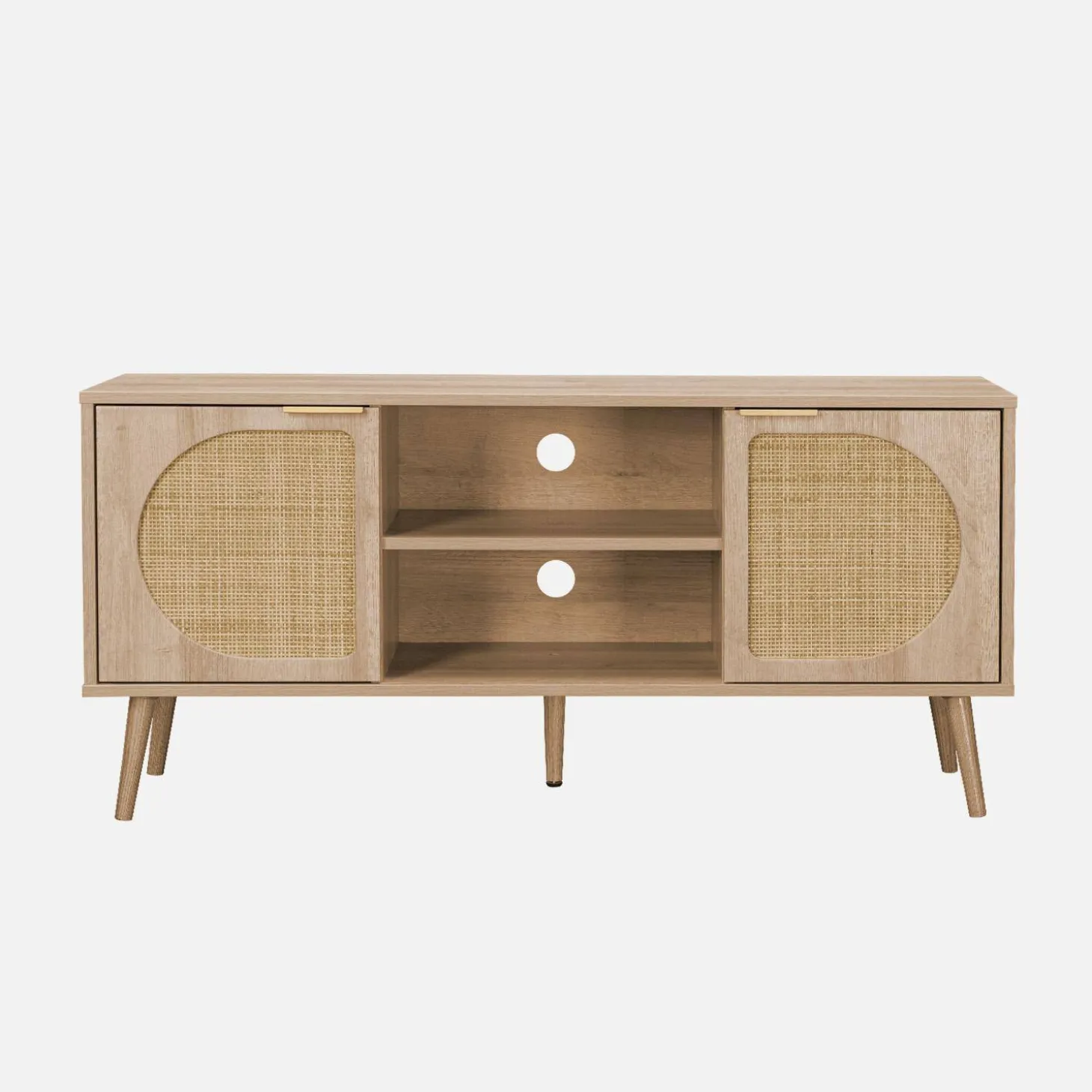 120cm TV unit woodenn effect rounded cane rattan 2 doors