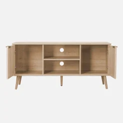 120cm TV unit woodenn effect rounded cane rattan 2 doors