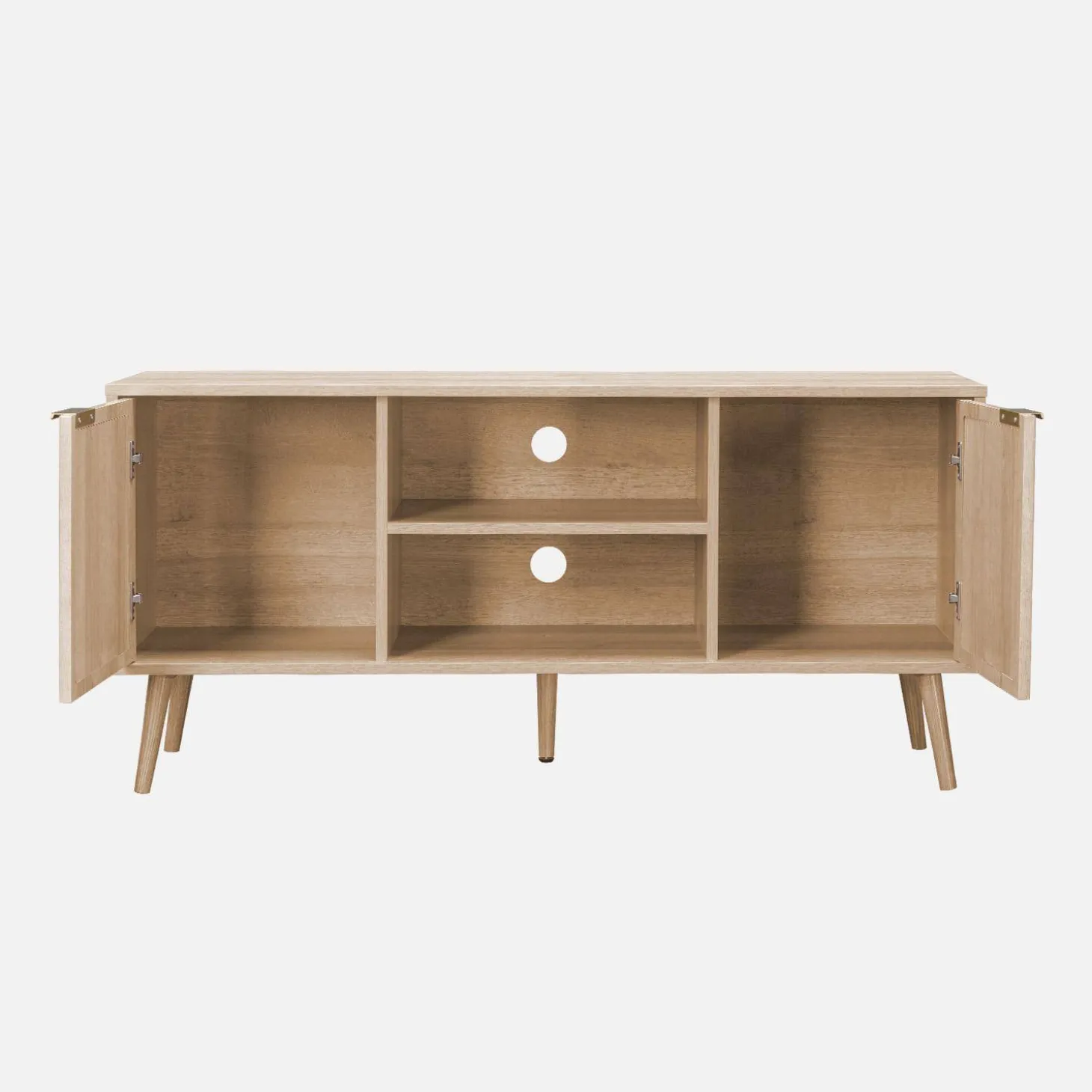 120cm TV unit woodenn effect rounded cane rattan 2 doors