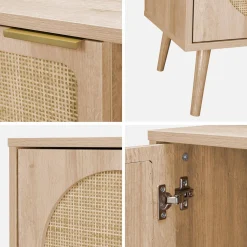 120cm TV unit woodenn effect rounded cane rattan 2 doors