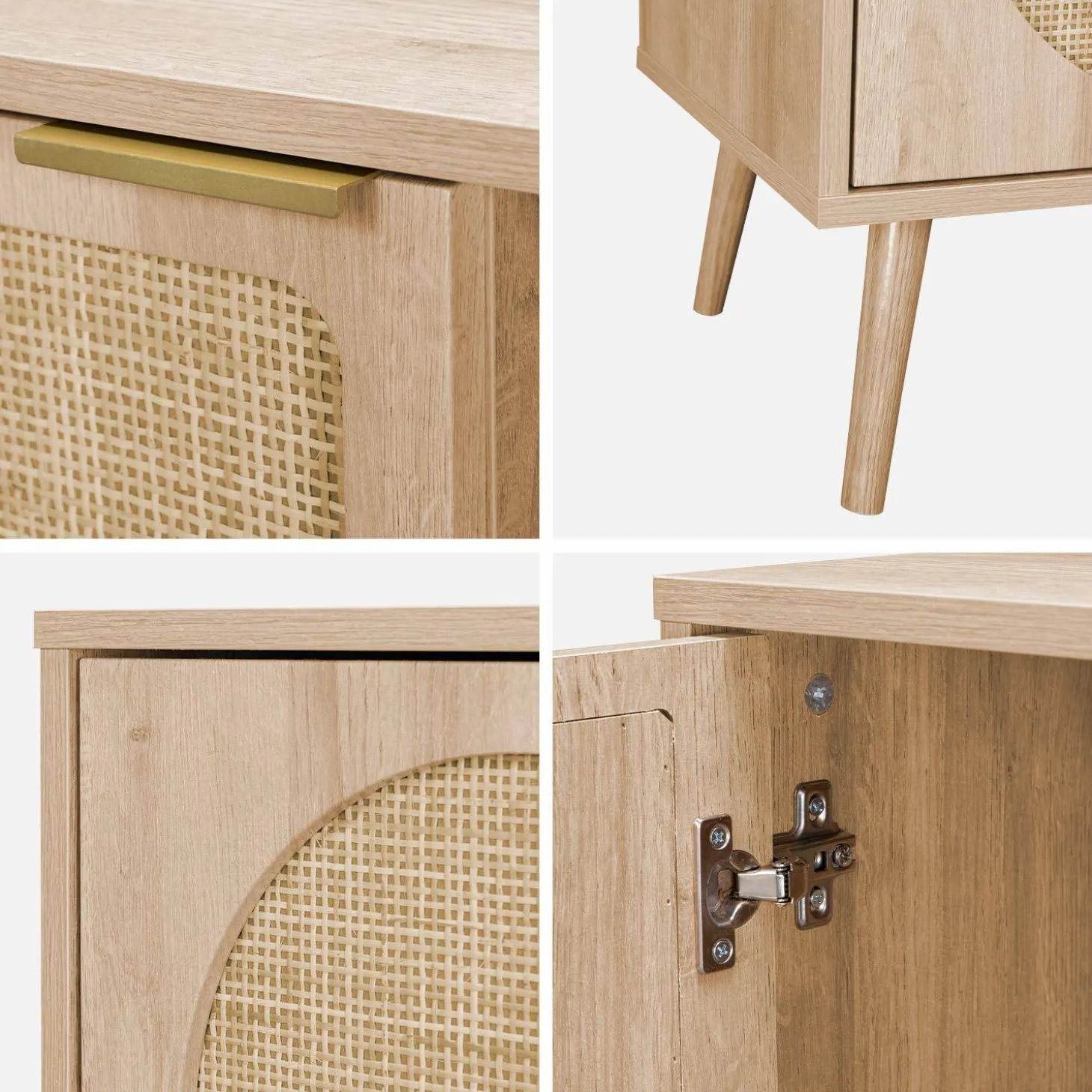 120cm TV unit woodenn effect rounded cane rattan 2 doors