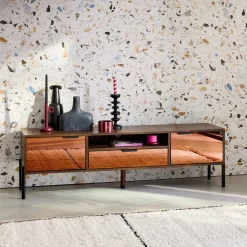 151.5cm vintage TV unit walnut wooden effect 2 doors 1 drawer