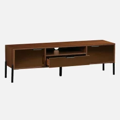 151.5cm vintage TV unit walnut wooden effect 2 doors 1 drawer