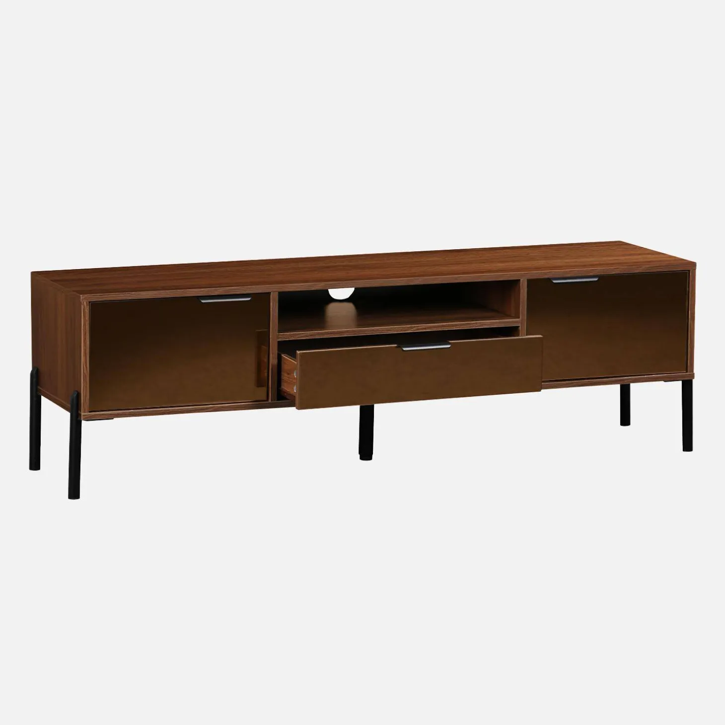 151.5cm vintage TV unit walnut wooden effect 2 doors 1 drawer