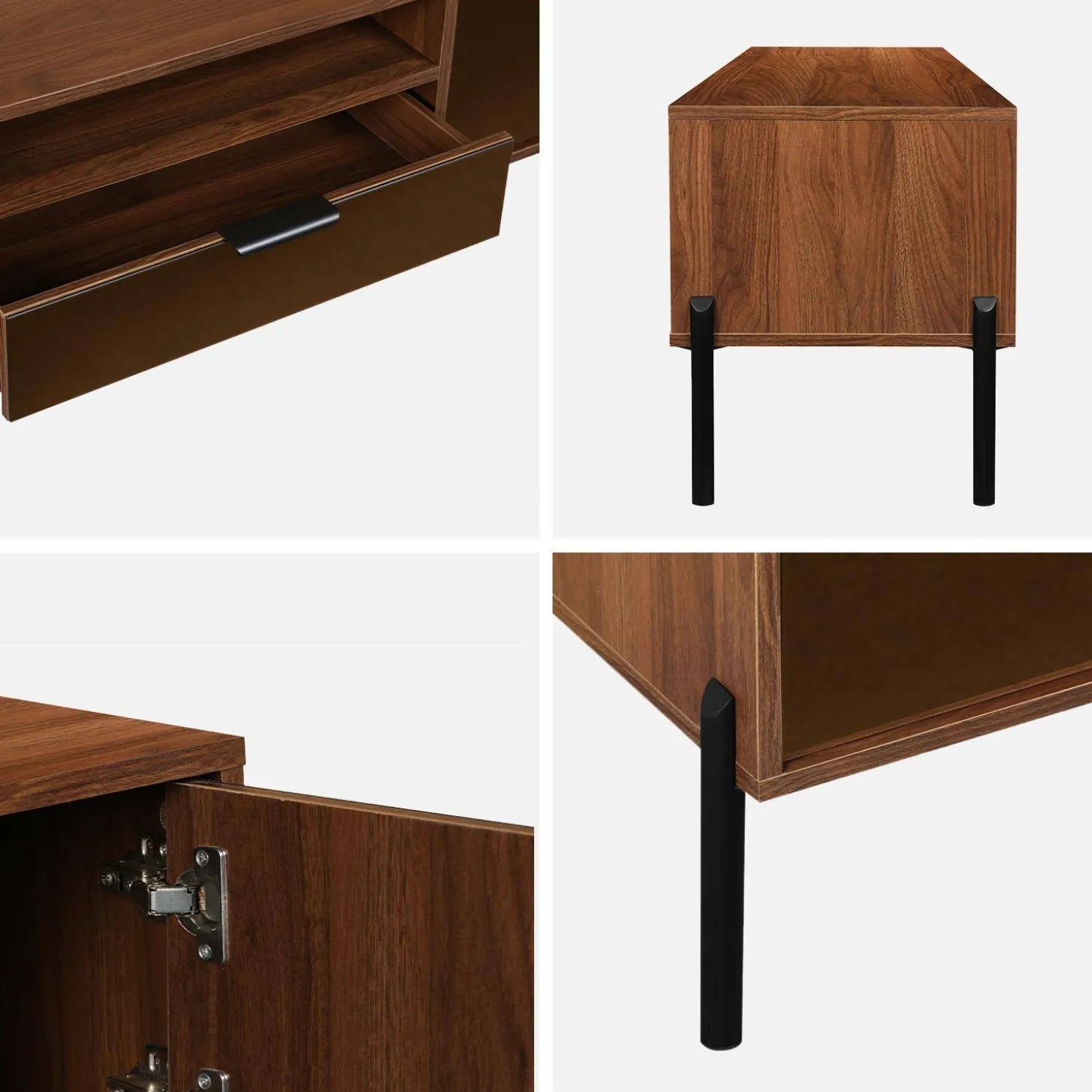 151.5cm vintage TV unit walnut wooden effect 2 doors 1 drawer