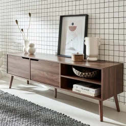 160cm vintage TV unit wooden effect 2 doors