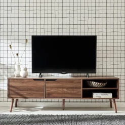 160cm vintage TV unit wooden effect 2 doors