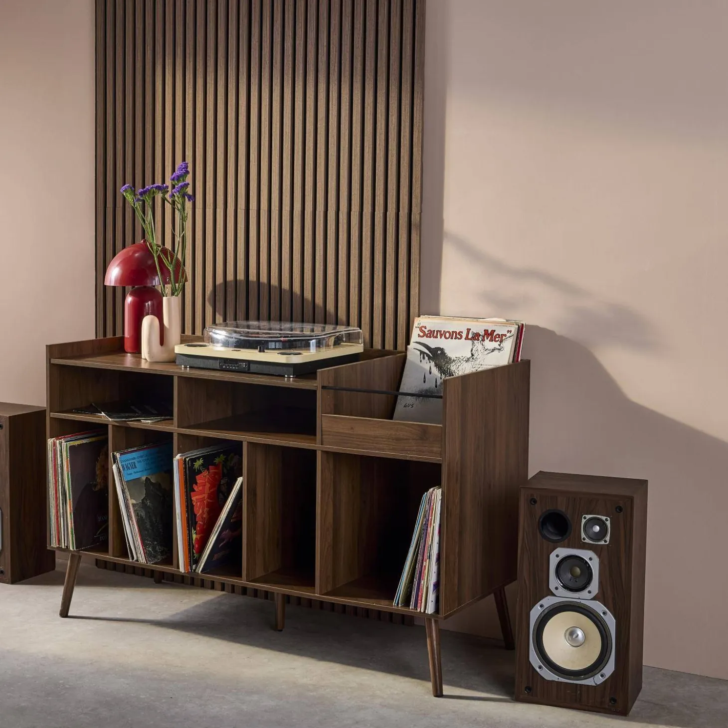130cm vintage vinyl furniture XL with dark wood effect