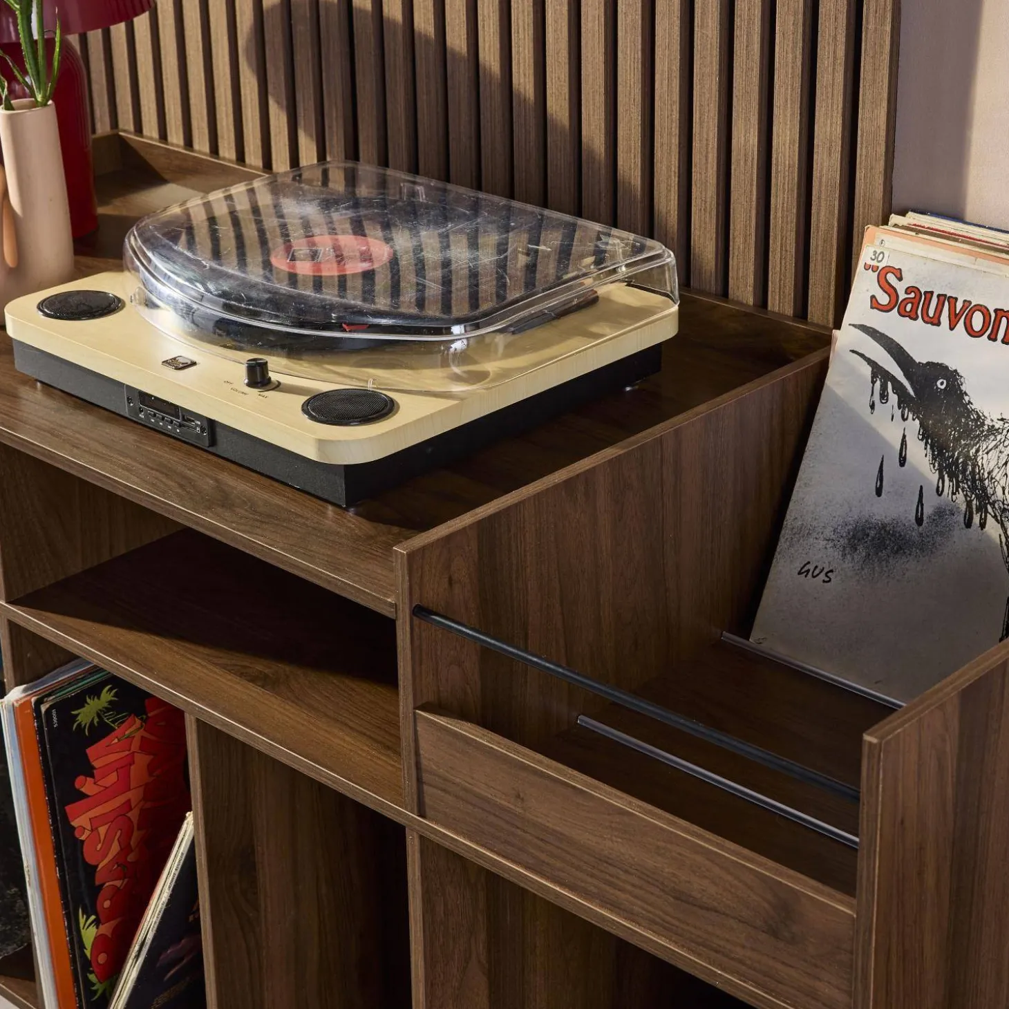 130cm vintage vinyl furniture XL with dark wood effect