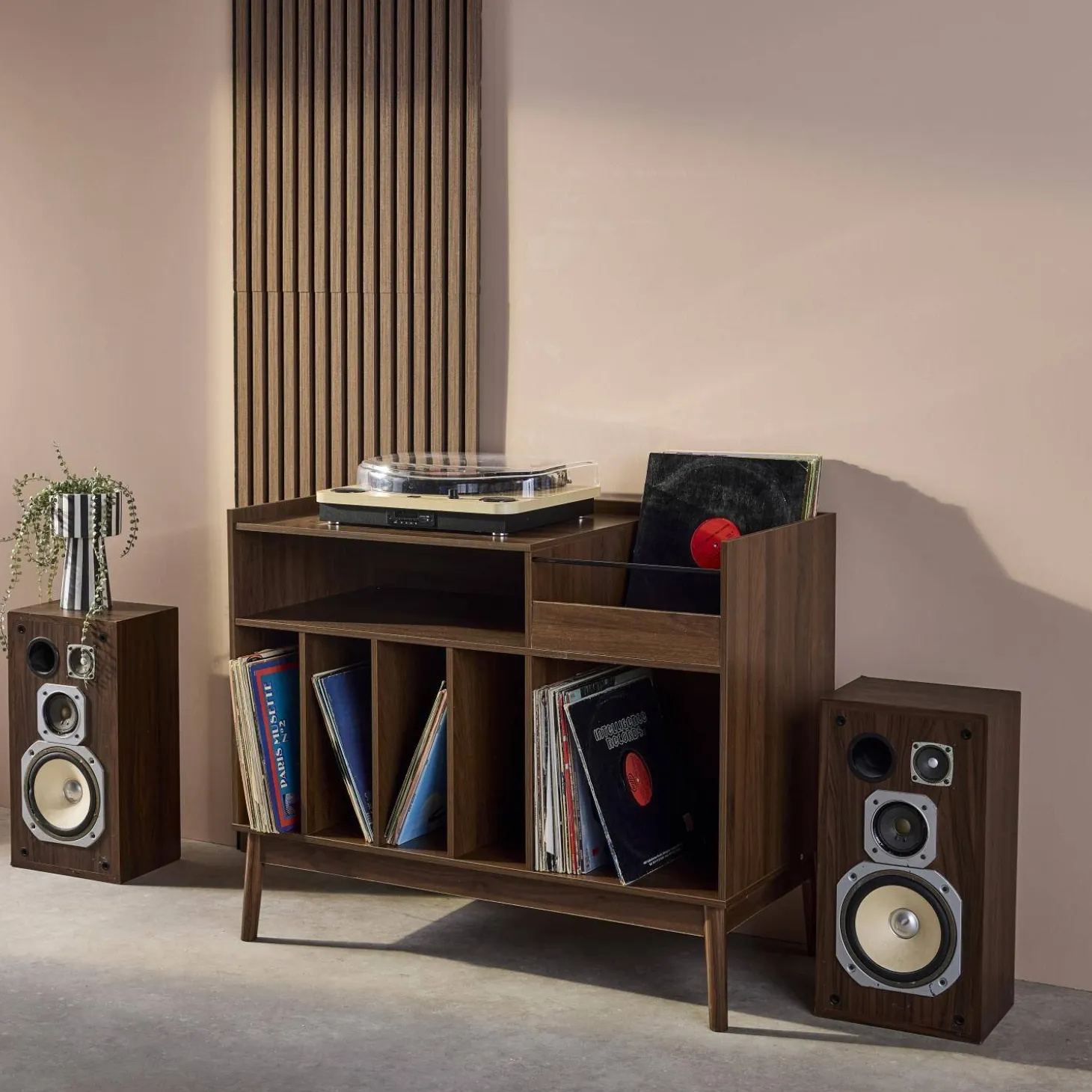 100cm vintage vinyl record cabinet with dividers