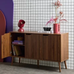 120cm walnut-effect sideboard with 3 doors and 3 shelves