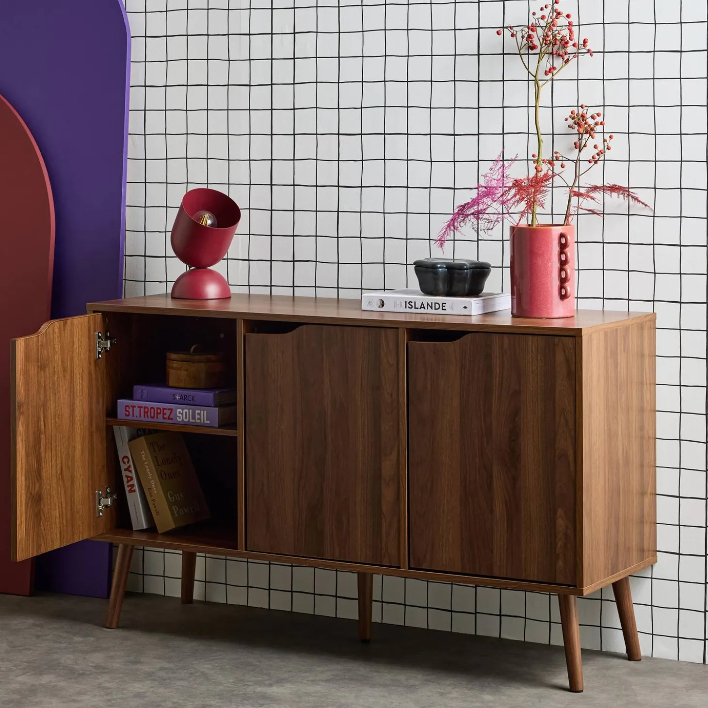 120cm walnut-effect sideboard with 3 doors and 3 shelves