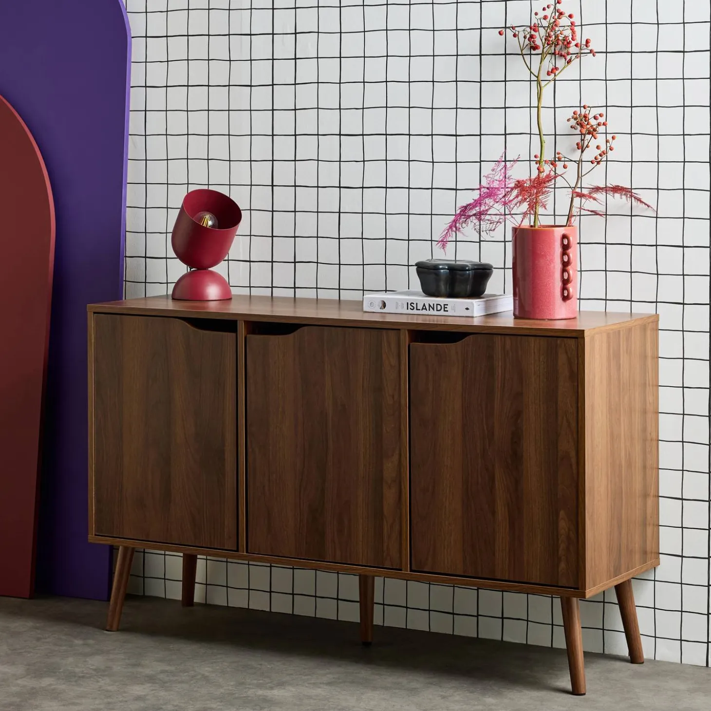 120cm walnut-effect sideboard with 3 doors and 3 shelves