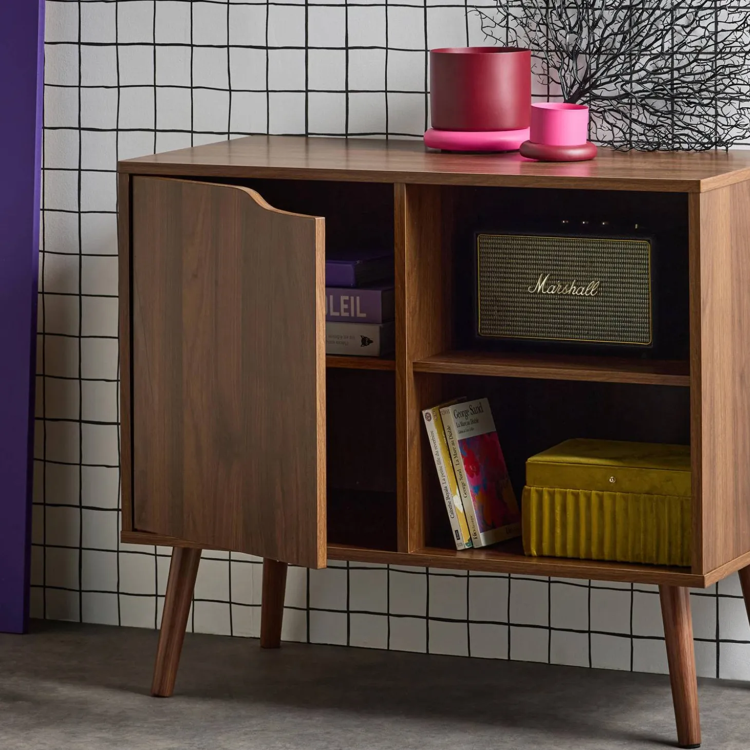 80cm walnut-effect sideboard with 2 shelves