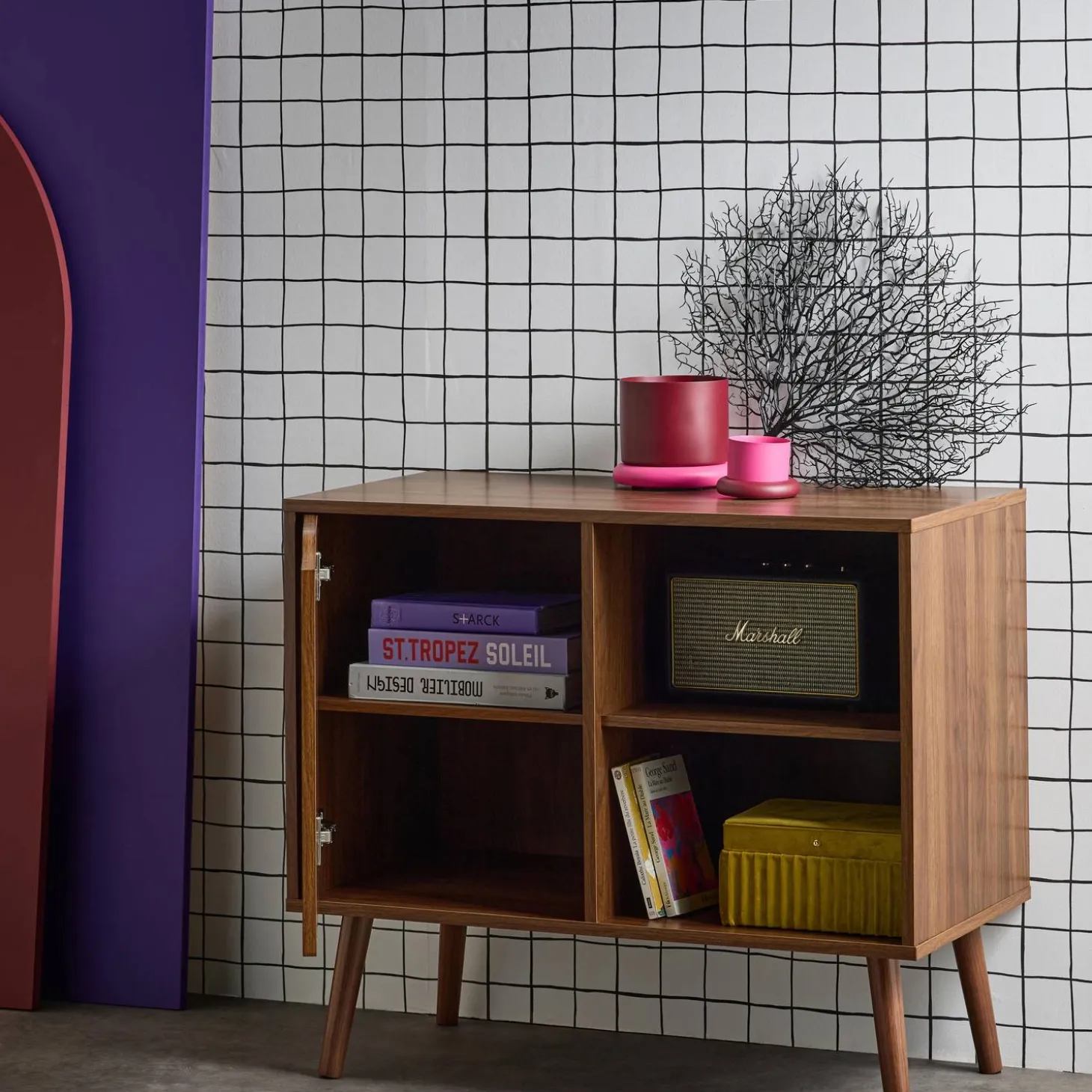 80cm walnut-effect sideboard with 2 shelves