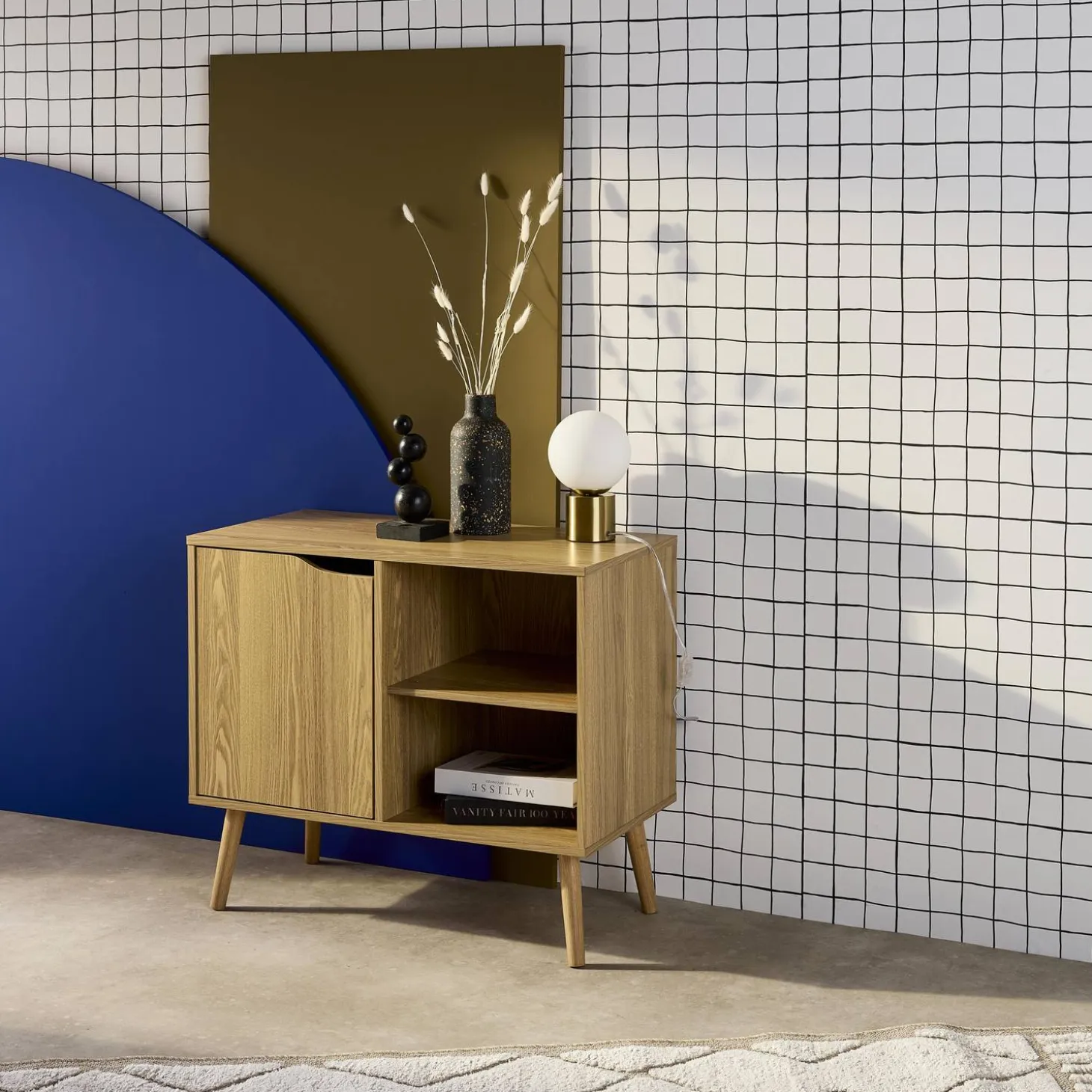 80cm walnut-effect sideboard with 2 shelves