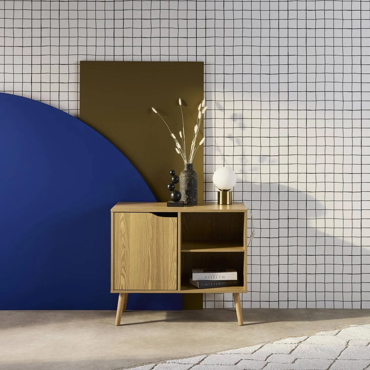 80cm walnut-effect sideboard with 2 shelves