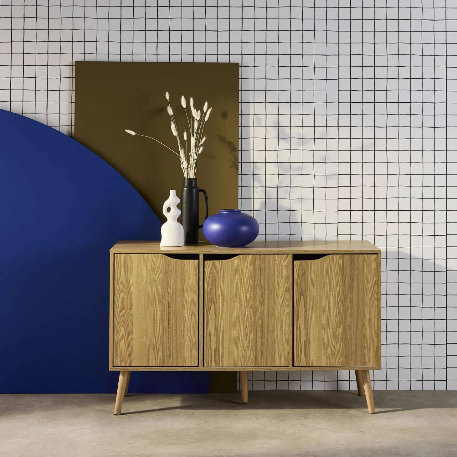120cm walnut-effect sideboard with 3 doors and 3 shelves
