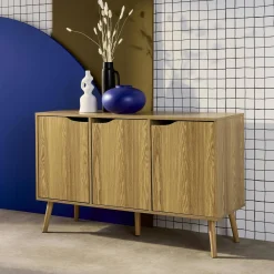 120cm walnut-effect sideboard with 3 doors and 3 shelves