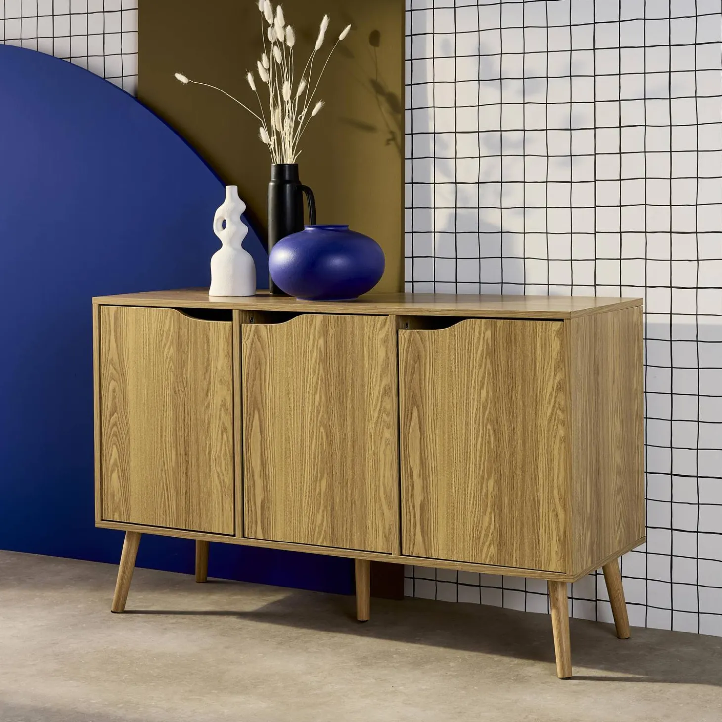 120cm walnut-effect sideboard with 3 doors and 3 shelves