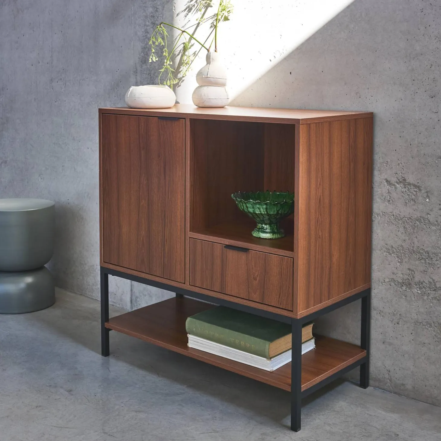 80cm walnut sideboard with 2 drawers