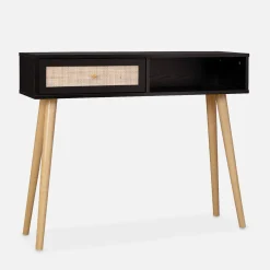 100cm wood and cane decor console table