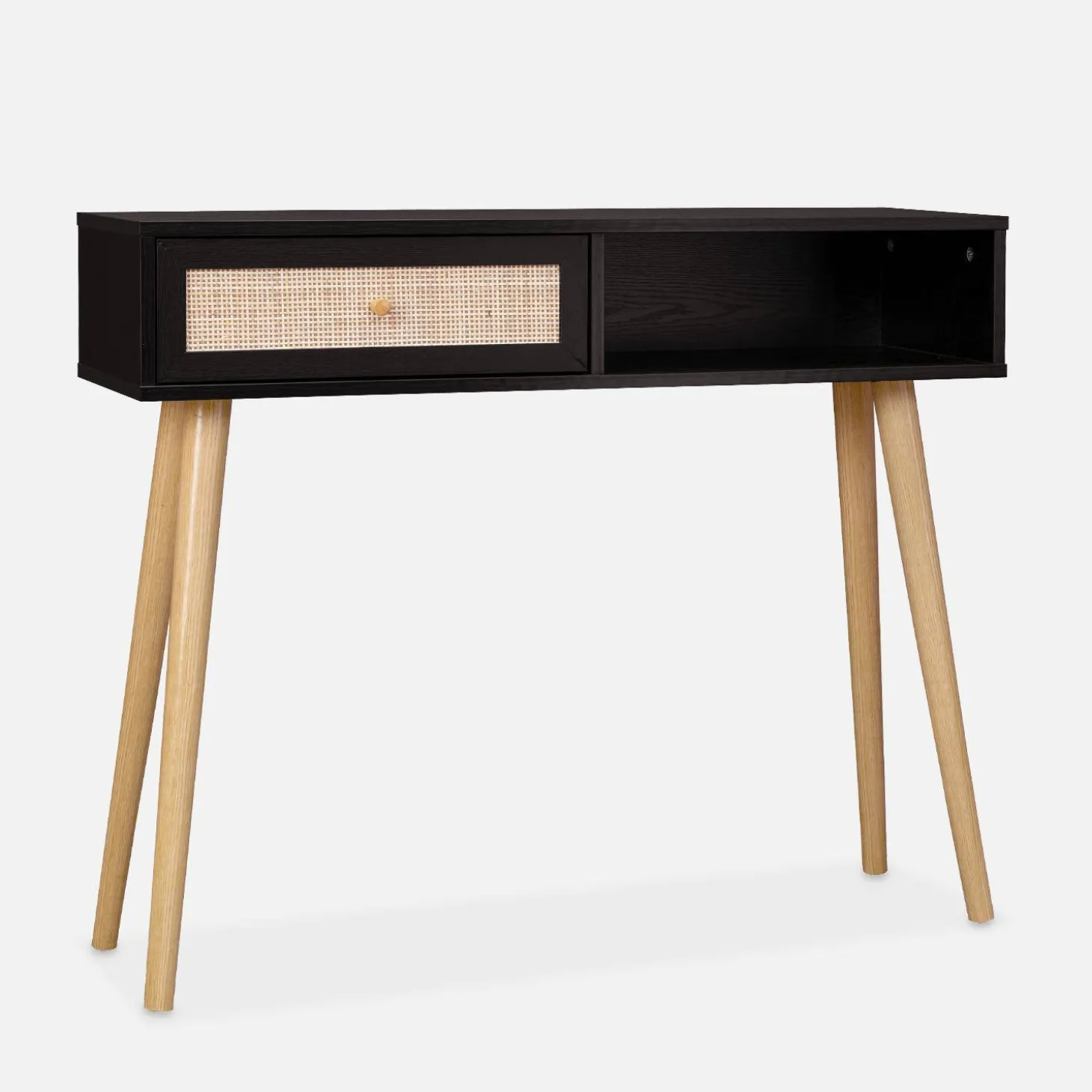 100cm wood and cane decor console table