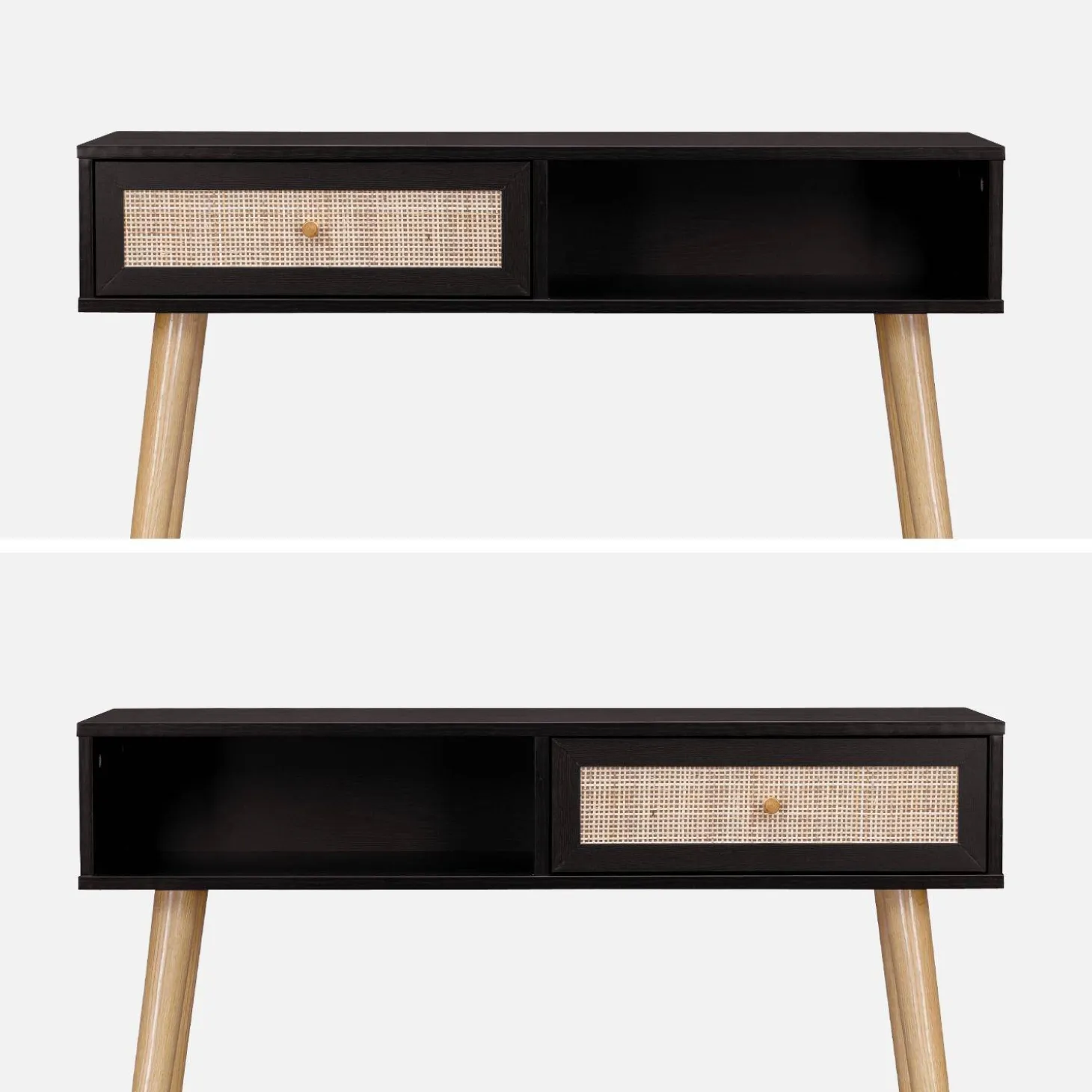 100cm wood and cane decor console table