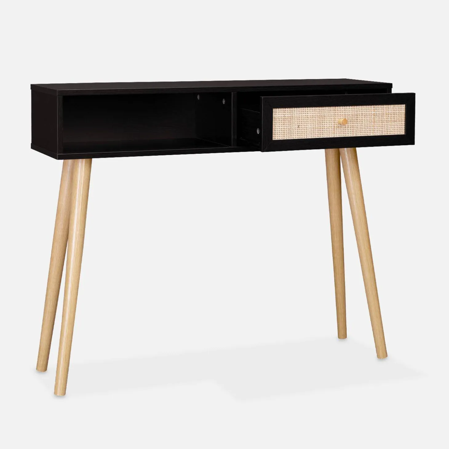 100cm wood and cane decor console table