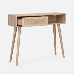 100cm wood and cane decor console table