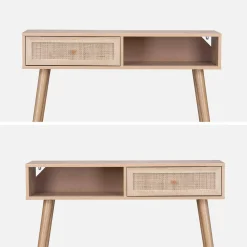 100cm wood and cane decor console table
