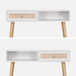 100cm wood and cane decor console table
