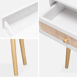 100cm wood and cane decor console table