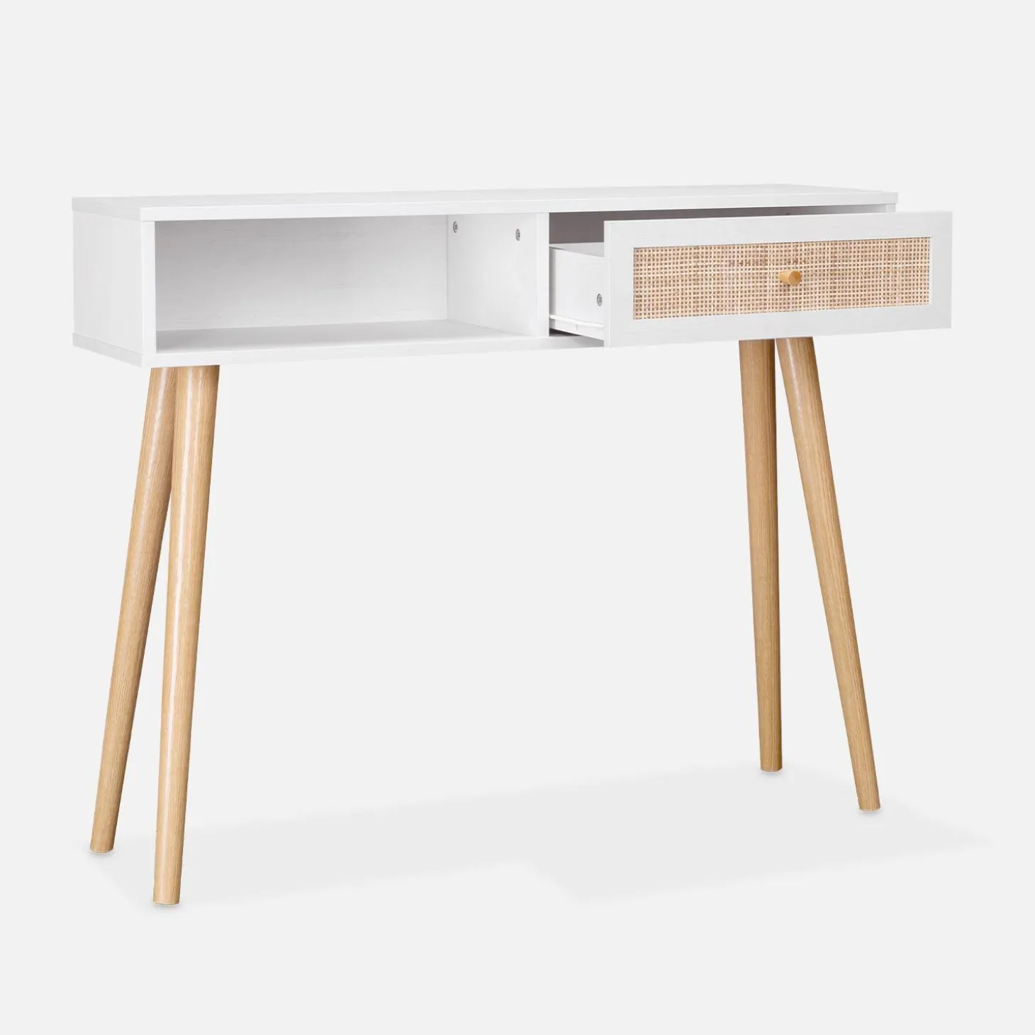 100cm wood and cane decor console table