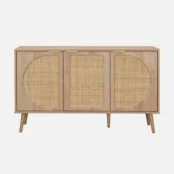 120cm wood and cane rattan sideboard