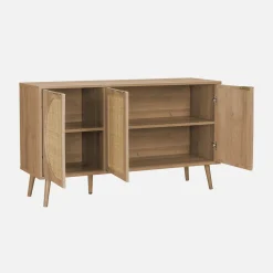 120cm wood and cane rattan sideboard