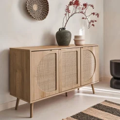 120cm wood and cane rattan sideboard