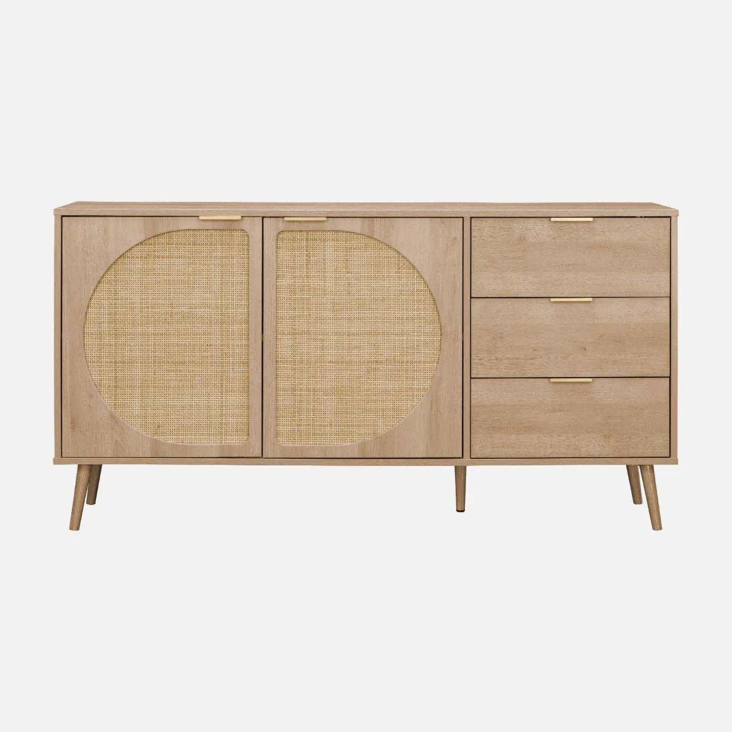 150cm wood and rounded cane rattan sideboard