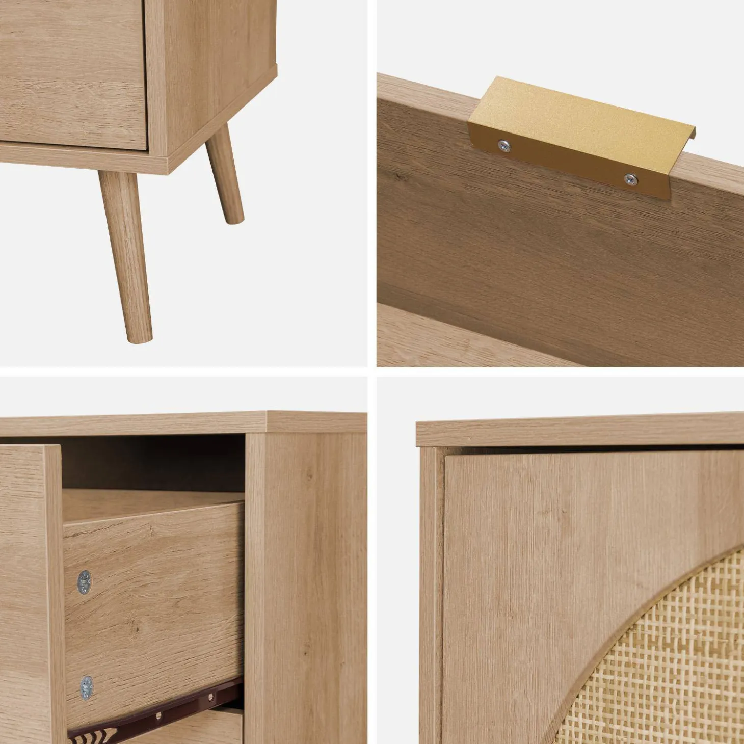 150cm wood and rounded cane rattan sideboard