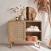 80cm wood and rounded cane rattan sideboard